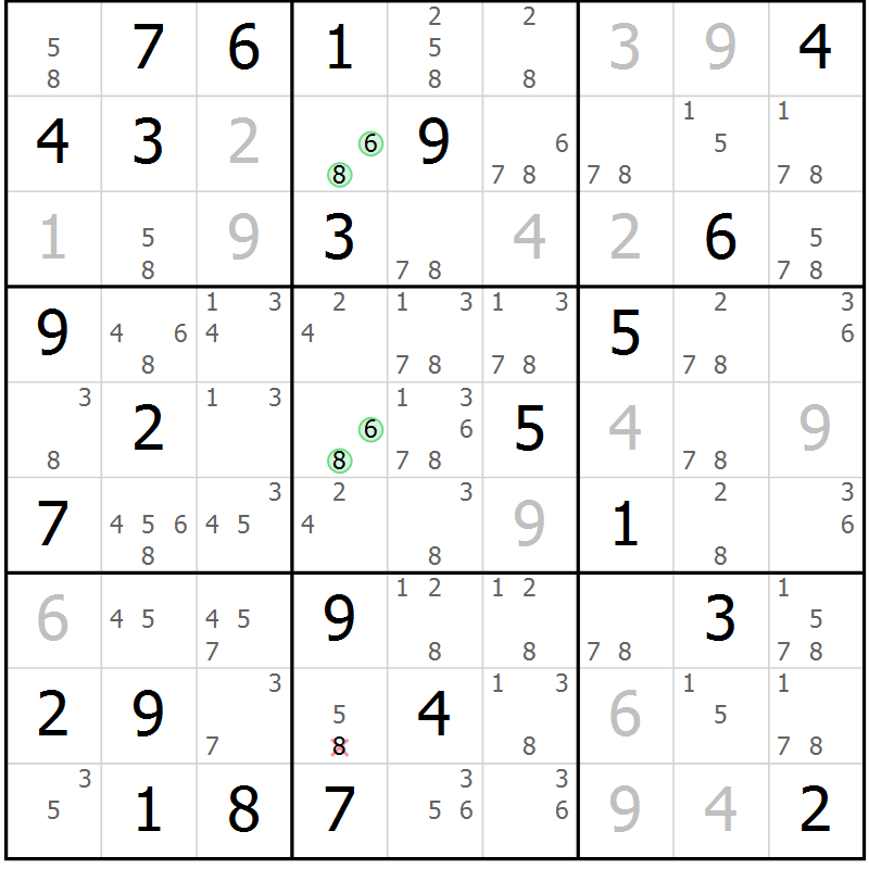 Position des candidats pour la solution de la Gr 71 page 74 du magazine de sudoku Virtuose n° 114