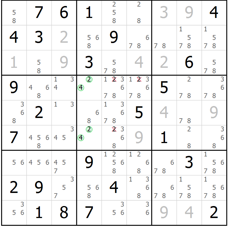 Position des candidats pour la solution de la Gr 71 page 74 du magazine de sudoku Virtuose n° 114