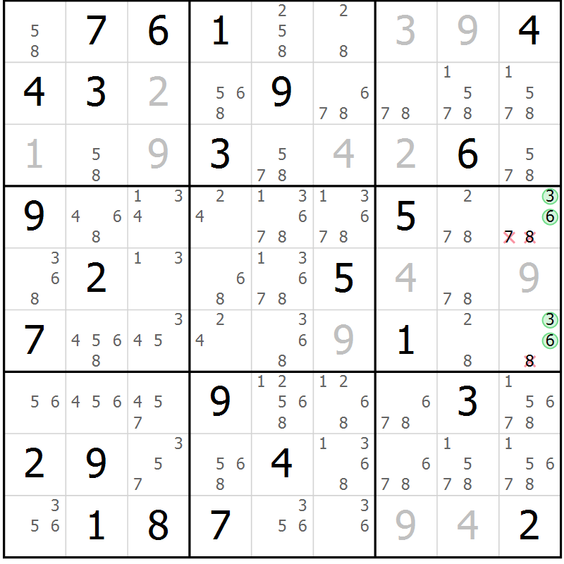 Position des candidats pour la solution de la Gr 71 page 74 du magazine de sudoku Virtuose n° 114