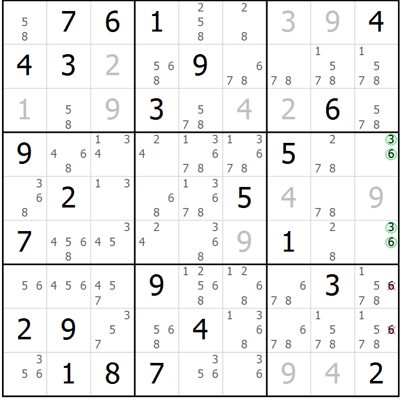 Position des candidats pour la solution de la Gr 71 page 74 du magazine de sudoku Virtuose n° 114