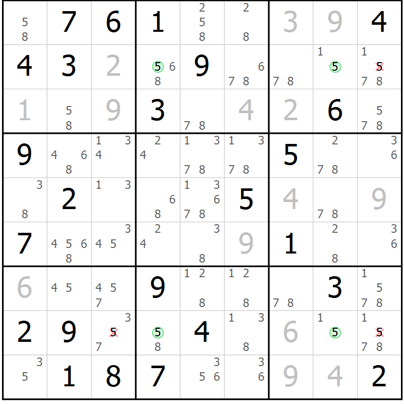 Position des candidats pour la solution de la Gr 71 page 74 du magazine de sudoku Virtuose n° 114