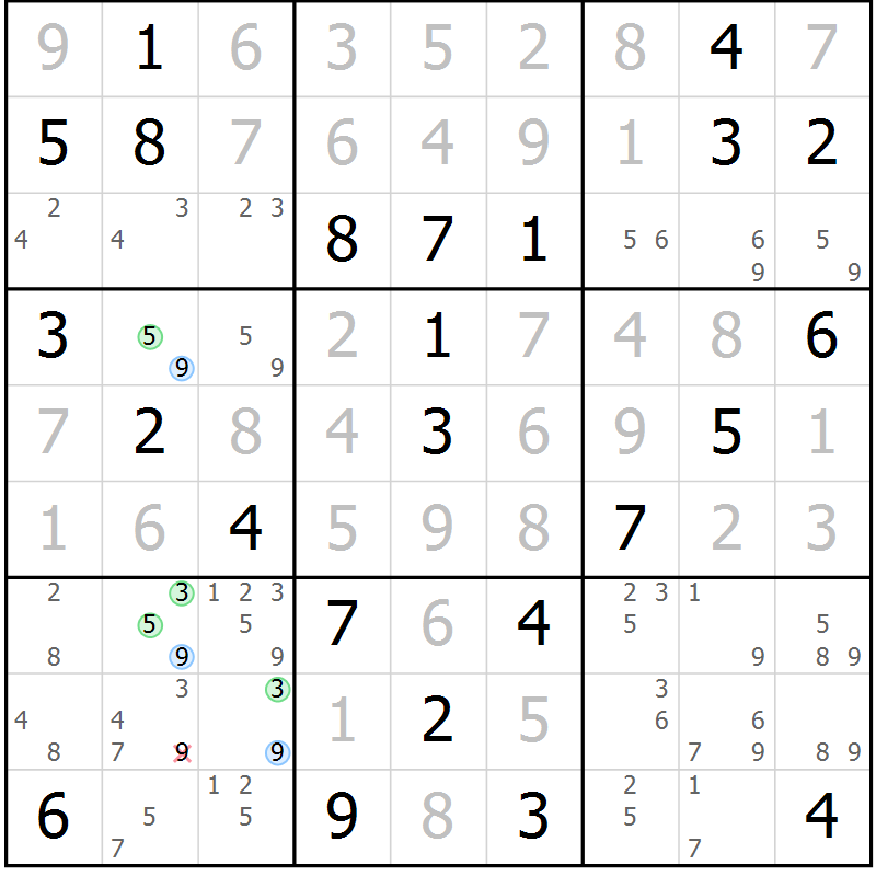 Position des candidats pour la solution de la Gr 72 page 75 du magazine de sudoku Virtuose n° 114