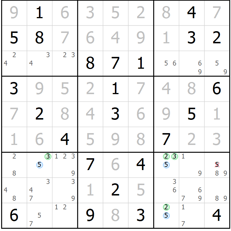 Position des candidats pour la solution de la Gr 72 page 75 du magazine de sudoku Virtuose n° 114