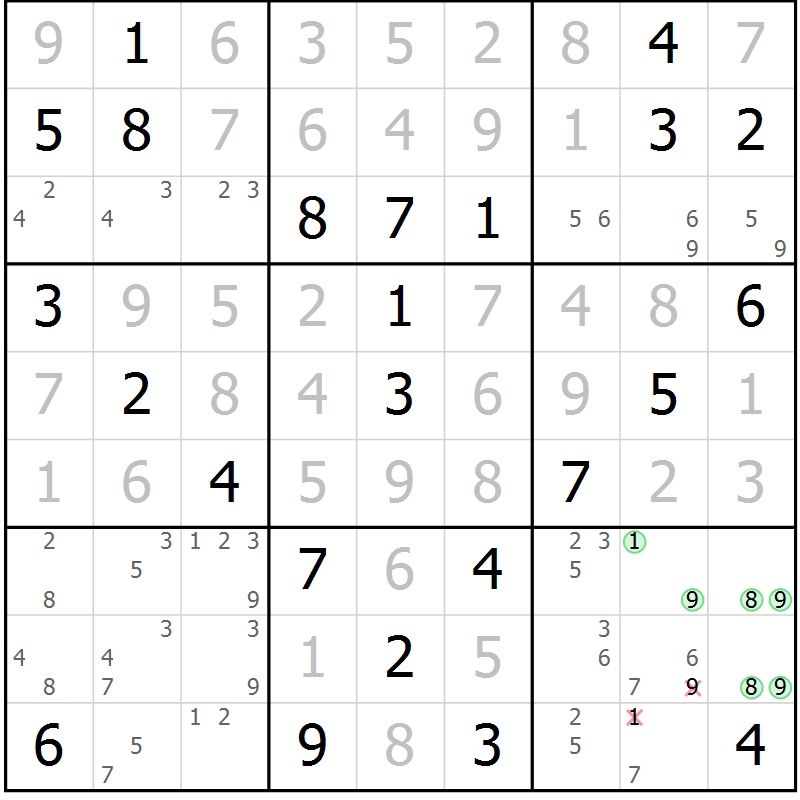 Position des candidats pour la solution de la Gr 72 page 75 du magazine de sudoku Virtuose n° 114