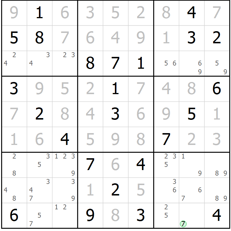 Position des candidats pour la solution de la Gr 72 page 75 du magazine de sudoku Virtuose n° 114