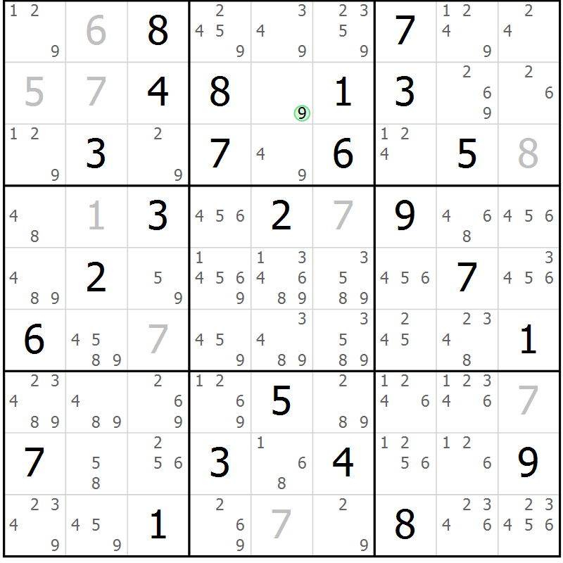 Position des candidats pour la solution de la Gr 73 page 76 du magazine de sudoku Virtuose n° 114