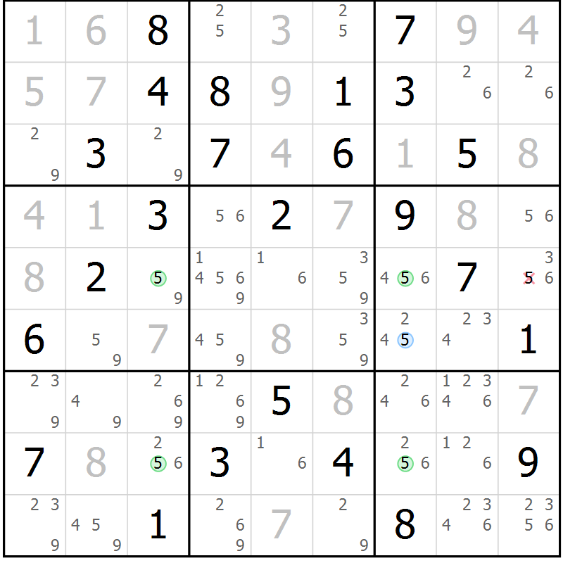 Position des candidats pour la solution de la Gr 73 page 76 du magazine de sudoku Virtuose n° 114
