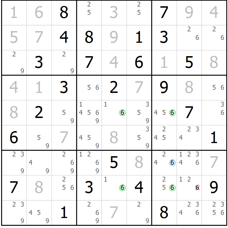Position des candidats pour la solution de la Gr 73 page 76 du magazine de sudoku Virtuose n° 114