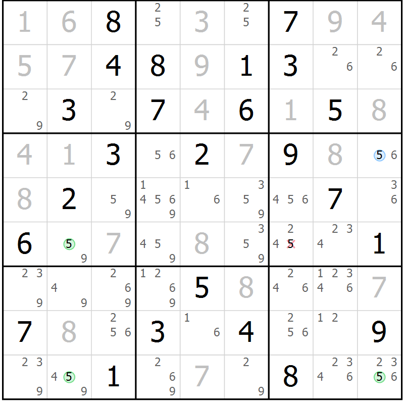 Position des candidats pour la solution de la Gr 73 page 76 du magazine de sudoku Virtuose n° 114