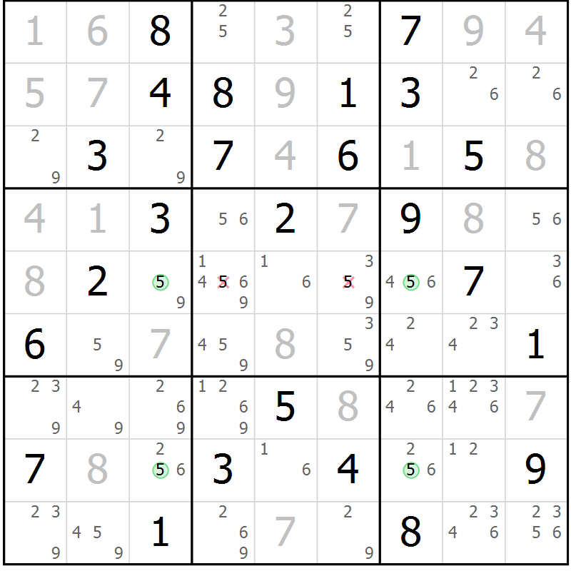 Position des candidats pour la solution de la Gr 73 page 76 du magazine de sudoku Virtuose n° 114