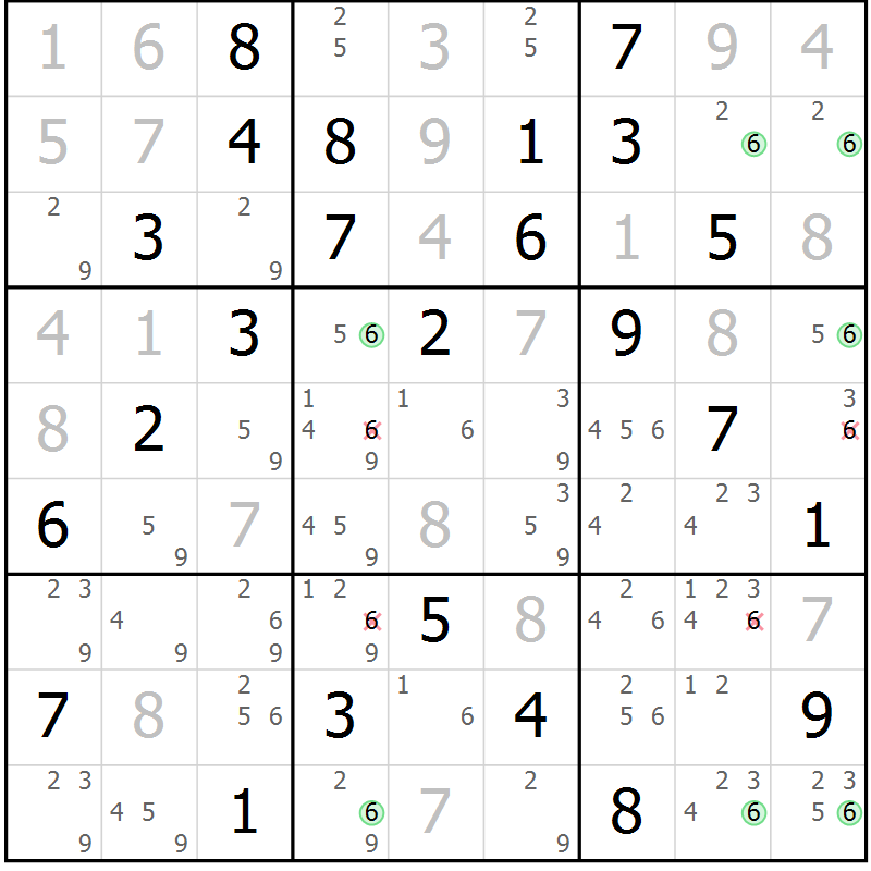 Position des candidats pour la solution de la Gr 73 page 76 du magazine de sudoku Virtuose n° 114