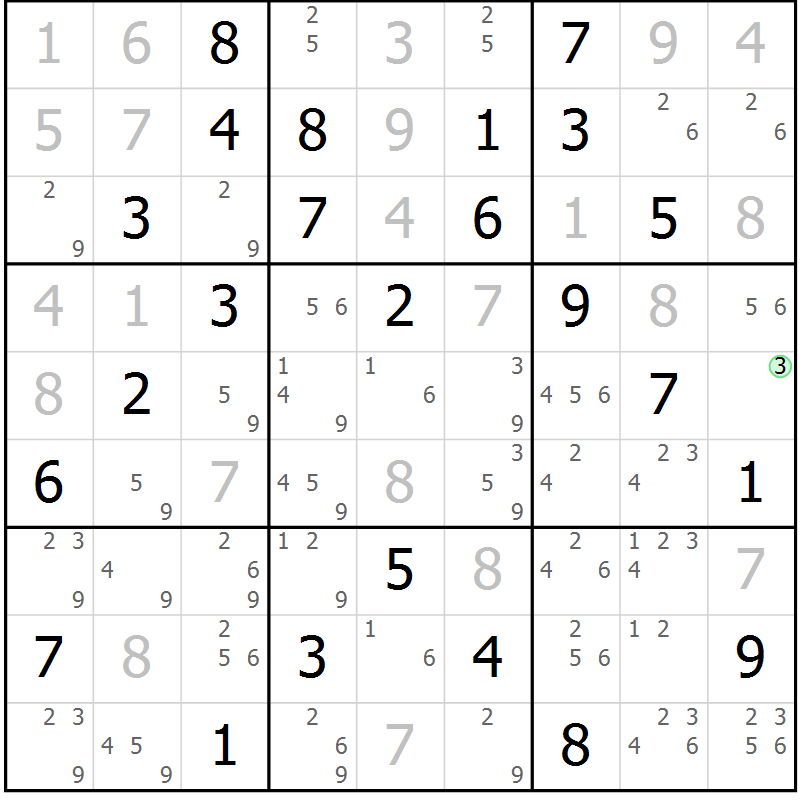 Position des candidats pour la solution de la Gr 73 page 76 du magazine de sudoku Virtuose n° 114