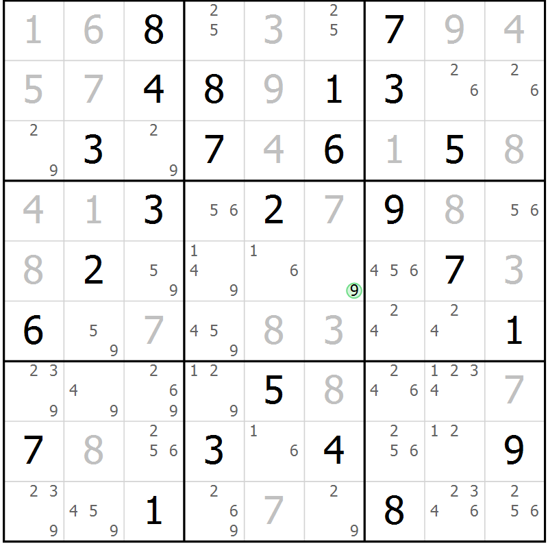 Position des candidats pour la solution de la Gr 73 page 76 du magazine de sudoku Virtuose n° 114