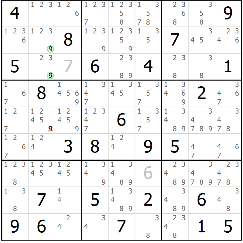 Position des candidats pour la solution de la Gr 74 page 77 du magazine de sudoku Virtuose n° 114
