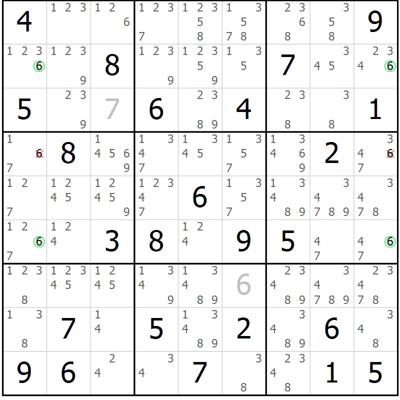 Position des candidats pour la solution de la Gr 74 page 77 du magazine de sudoku Virtuose n° 114