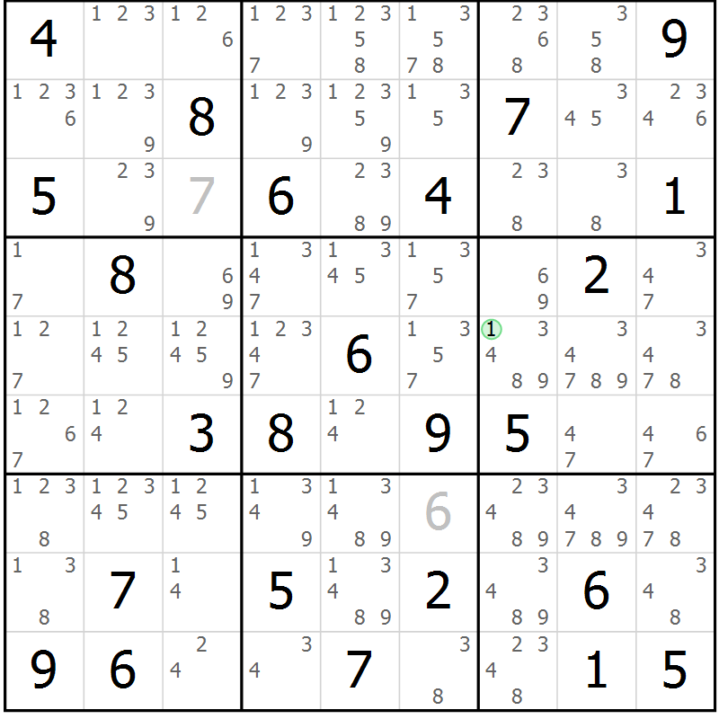 Position des candidats pour la solution de la Gr 74 page 77 du magazine de sudoku Virtuose n° 114