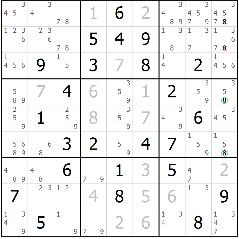 Position des candidats pour la solution de la Gr 75 page 78 du magazine de sudoku Virtuose n° 114