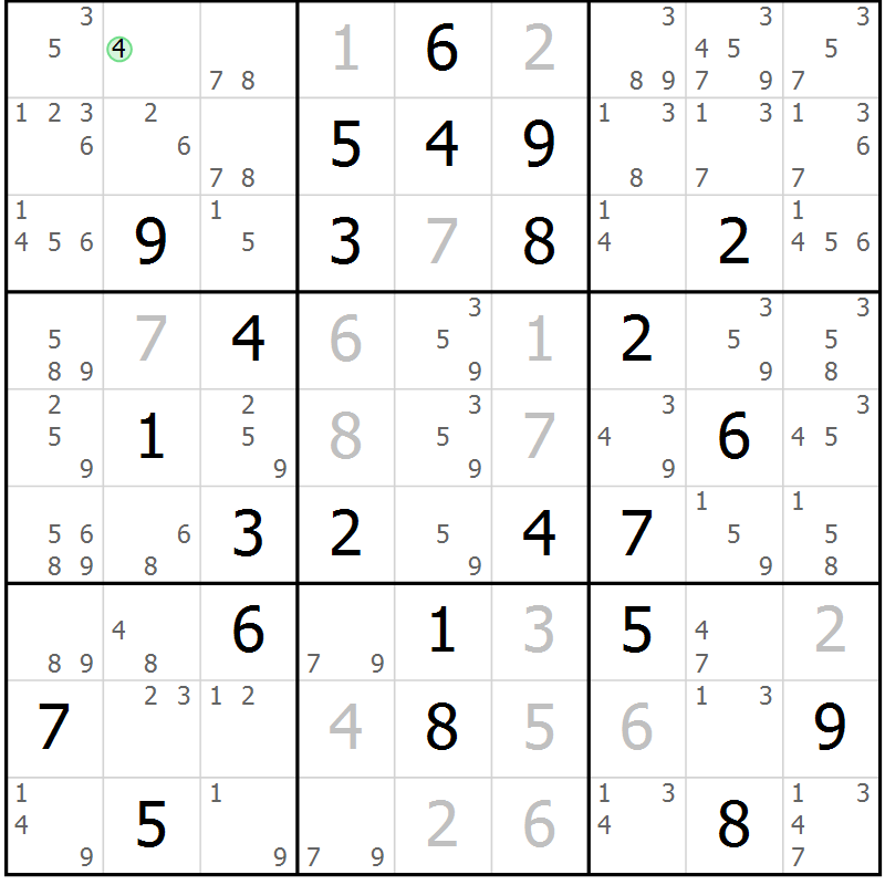 Position des candidats pour la solution de la Gr 75 page 78 du magazine de sudoku Virtuose n° 114