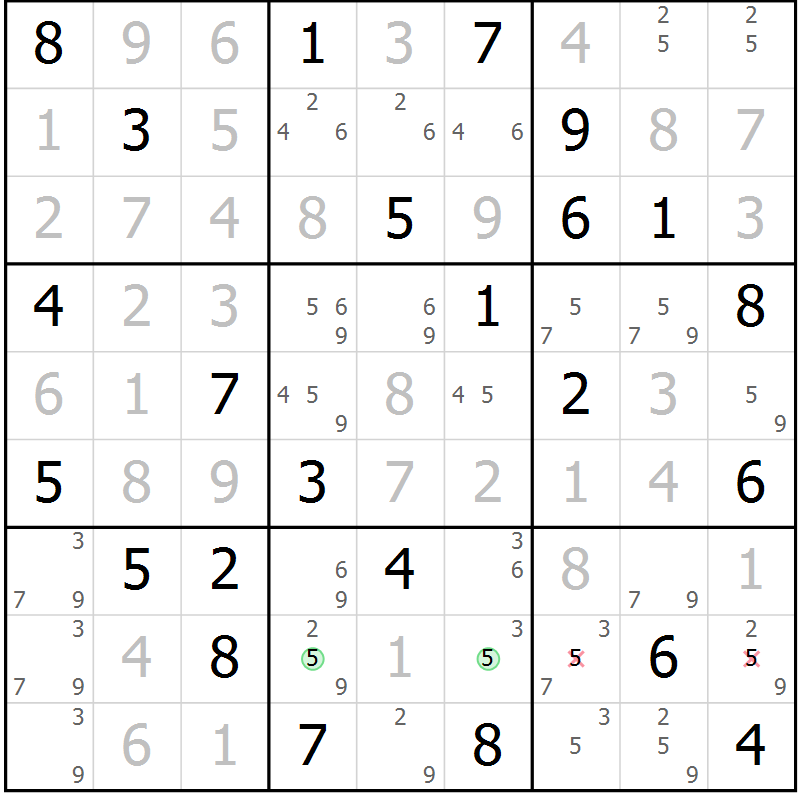 Position des candidats pour la solution de la Gr 76 page 79 du magazine de sudoku Virtuose n° 114