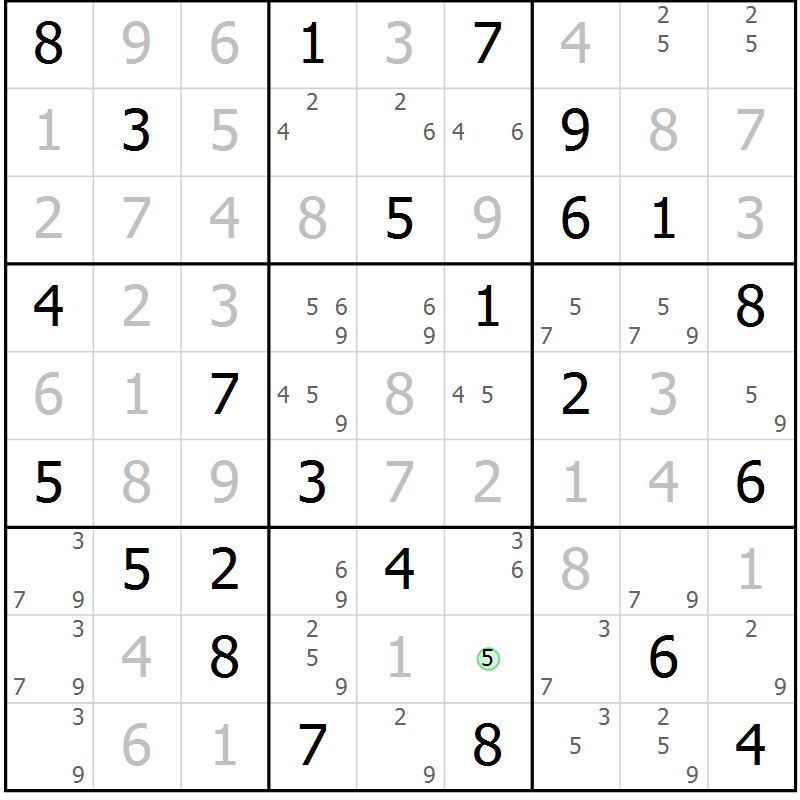 Position des candidats pour la solution de la Gr 76 page 79 du magazine de sudoku Virtuose n° 114