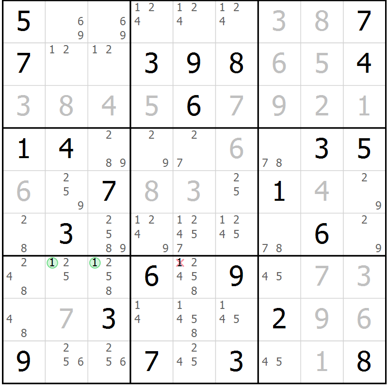 Position des candidats pour la solution de la Gr 77 page 80 du magazine de sudoku Virtuose n° 114