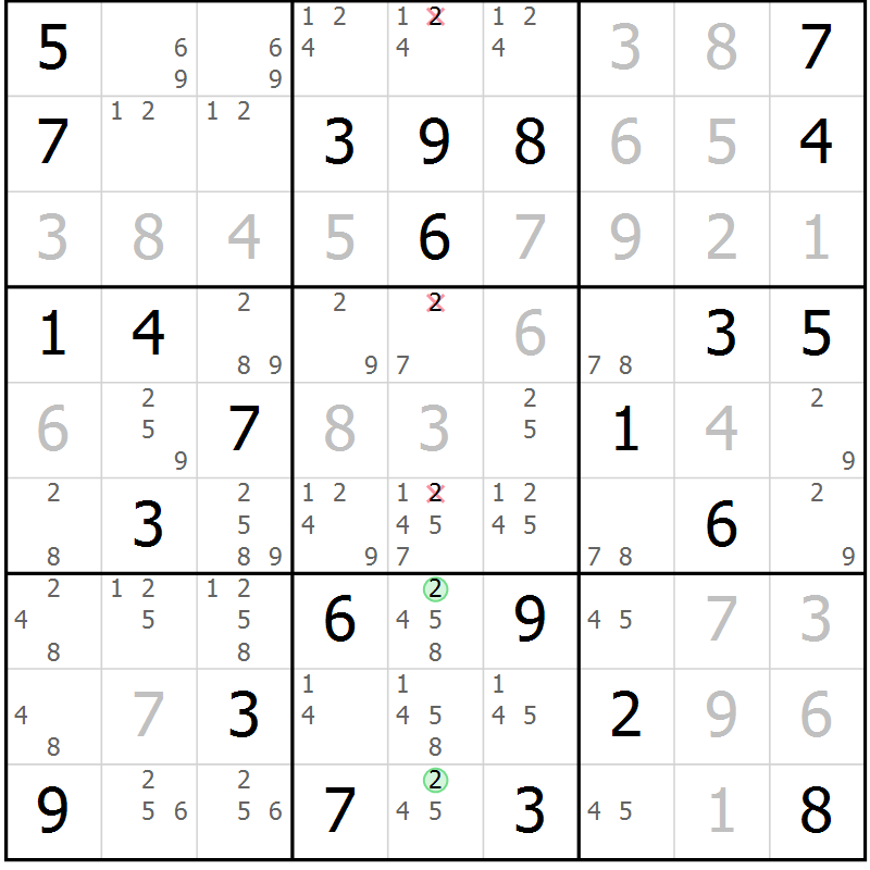 Position des candidats pour la solution de la Gr 77 page 80 du magazine de sudoku Virtuose n° 114