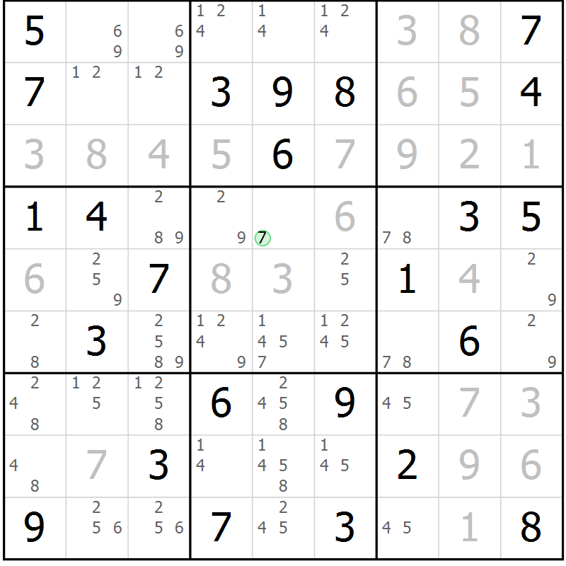 Position des candidats pour la solution de la Gr 77 page 80 du magazine de sudoku Virtuose n° 114