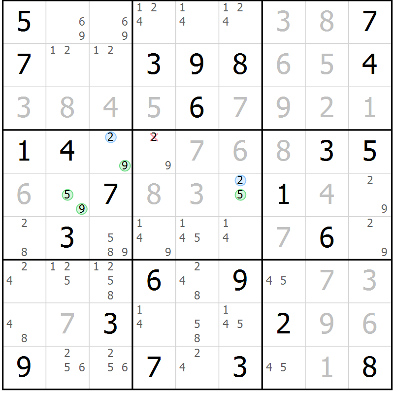 Position des candidats pour la solution de la Gr 77 page 80 du magazine de sudoku Virtuose n° 114