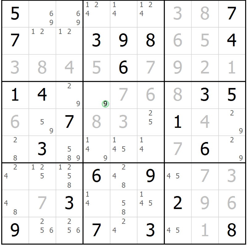 Position des candidats pour la solution de la Gr 77 page 80 du magazine de sudoku Virtuose n° 114
