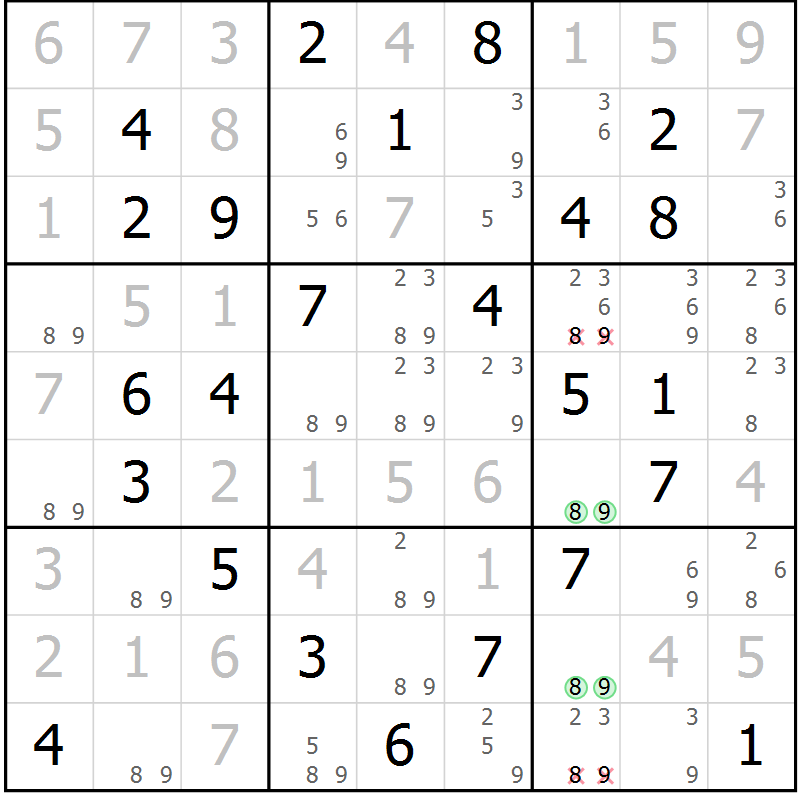 Position des candidats pour la solution de la Gr 78 page 81 du magazine de sudoku Virtuose n° 114