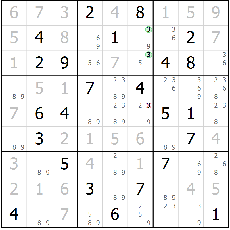 Position des candidats pour la solution de la Gr 78 page 81 du magazine de sudoku Virtuose n° 114
