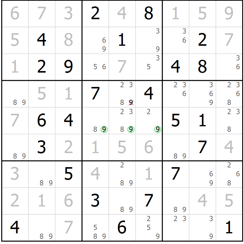 Position des candidats pour la solution de la Gr 78 page 81 du magazine de sudoku Virtuose n° 114