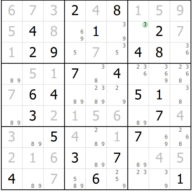 Position des candidats pour la solution de la Gr 78 page 81 du magazine de sudoku Virtuose n° 114