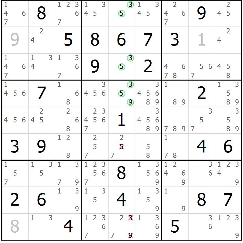 Position des candidats pour la solution de la Gr 79 page 82 du magazine de sudoku Virtuose n° 114