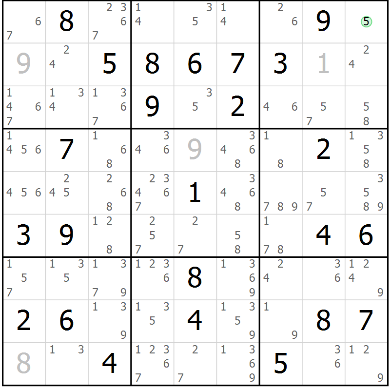 Position des candidats pour la solution de la Gr 79 page 82 du magazine de sudoku Virtuose n° 114