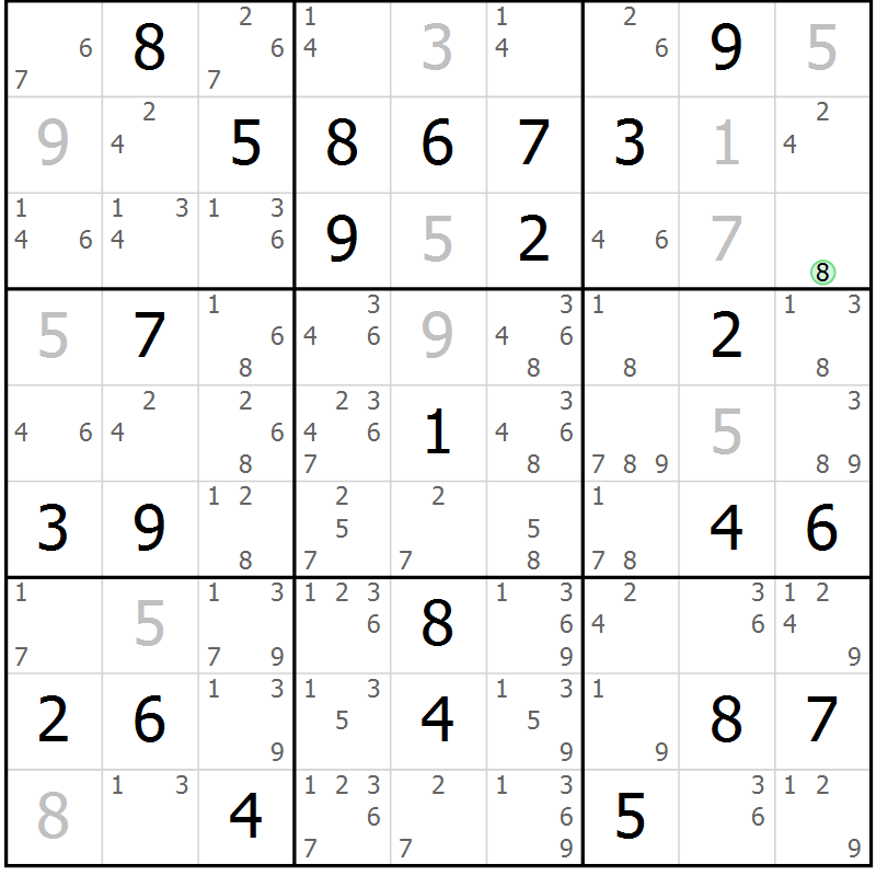 Position des candidats pour la solution de la Gr 79 page 82 du magazine de sudoku Virtuose n° 114