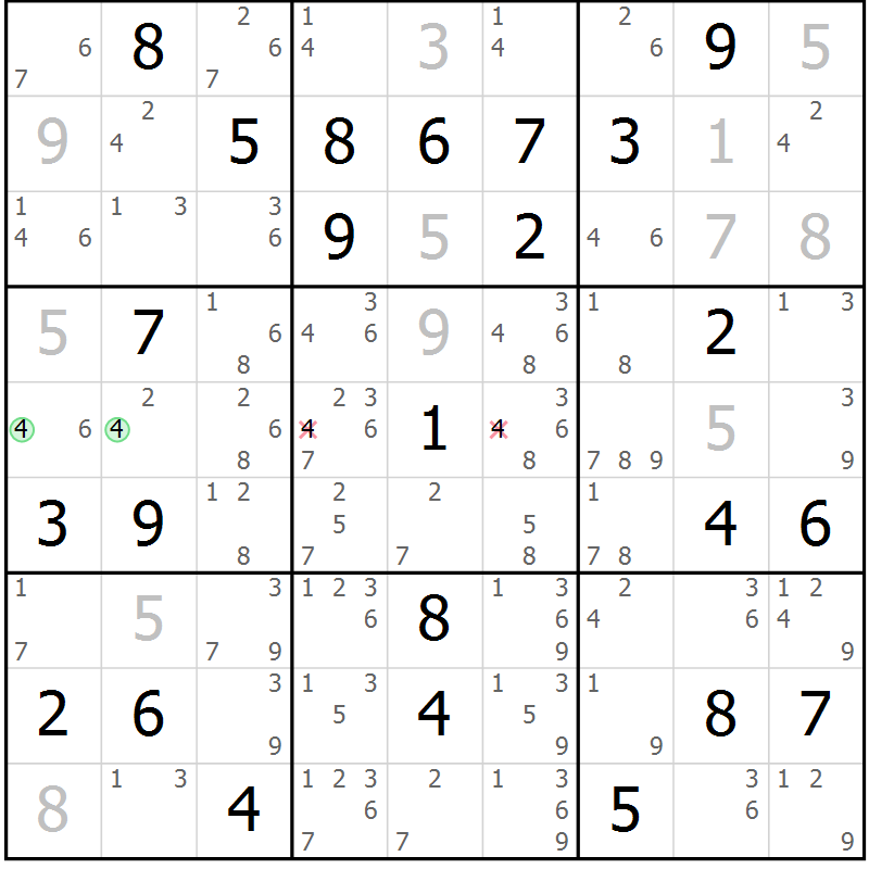 Position des candidats pour la solution de la Gr 79 page 82 du magazine de sudoku Virtuose n° 114