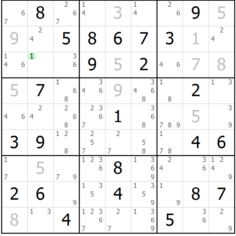 Position des candidats pour la solution de la Gr 79 page 82 du magazine de sudoku Virtuose n° 114