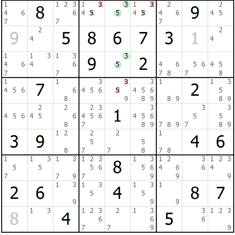 Position des candidats pour la solution de la Gr 79 page 82 du magazine de sudoku Virtuose n° 114