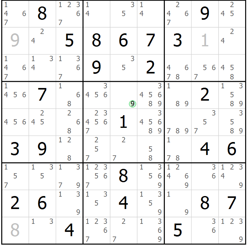 Position des candidats pour la solution de la Gr 79 page 82 du magazine de sudoku Virtuose n° 114
