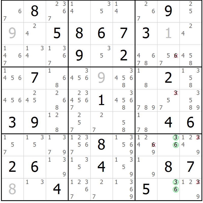 Position des candidats pour la solution de la Gr 79 page 82 du magazine de sudoku Virtuose n° 114