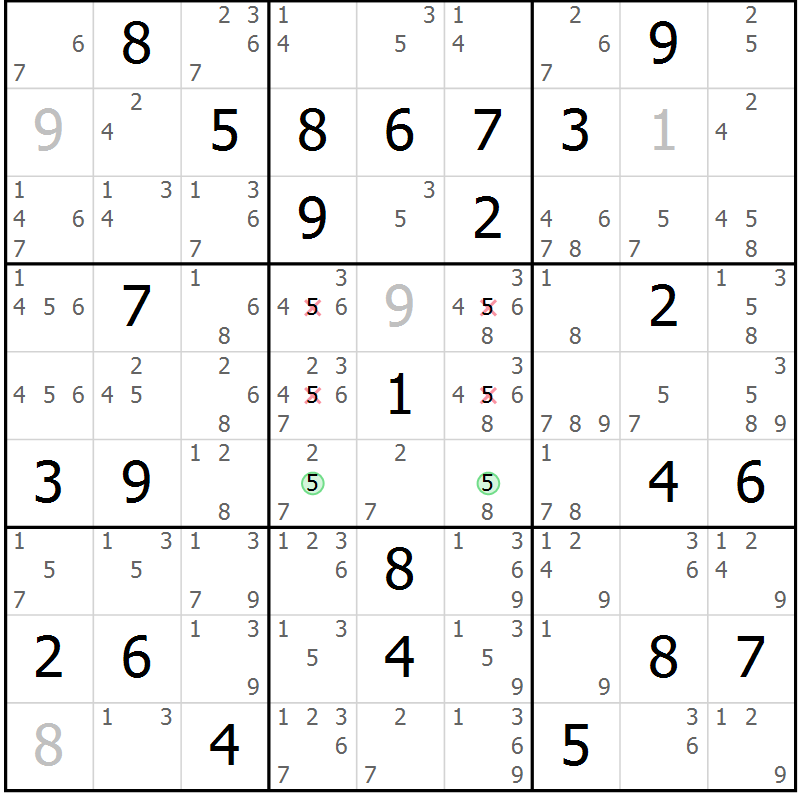 Position des candidats pour la solution de la Gr 79 page 82 du magazine de sudoku Virtuose n° 114