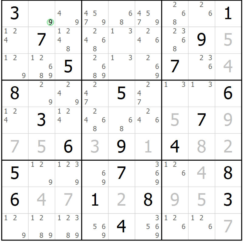 Position des candidats pour la solution de la Gr 8 page 11 du magazine de sudoku Virtuose n° 114