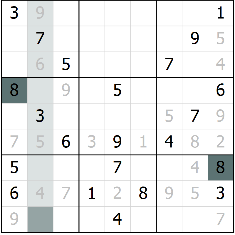 Position des candidats pour la solution de la Gr 8 page 11 du magazine de sudoku Virtuose n° 114
