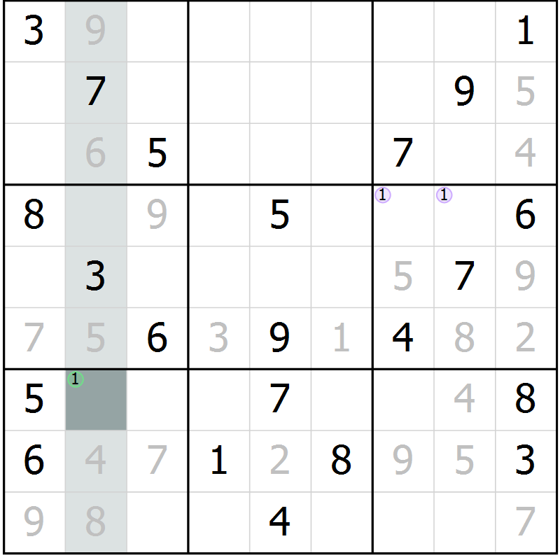 Position des candidats pour la solution de la Gr 8 page 11 du magazine de sudoku Virtuose n° 114