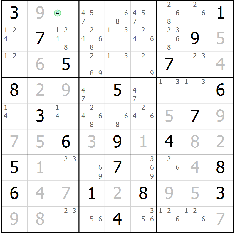 Position des candidats pour la solution de la Gr 8 page 11 du magazine de sudoku Virtuose n° 114