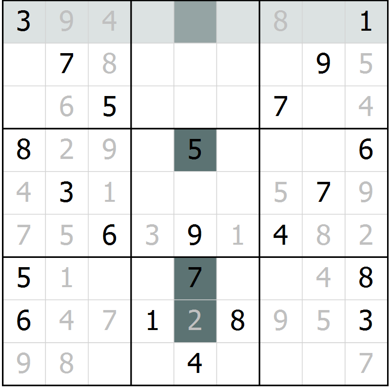 Position des candidats pour la solution de la Gr 8 page 11 du magazine de sudoku Virtuose n° 114
