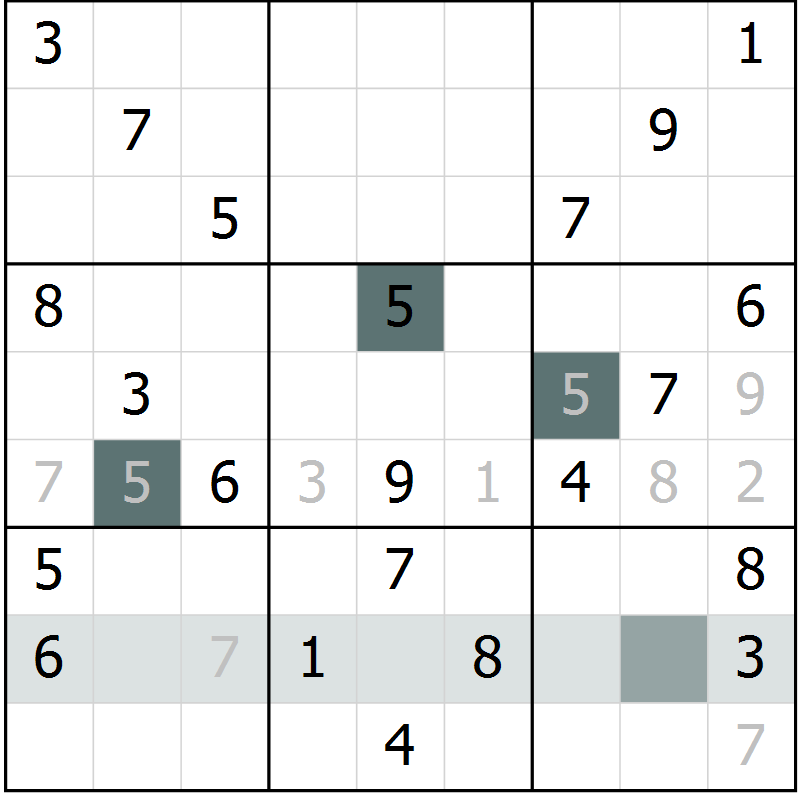 Position des candidats pour la solution de la Gr 8 page 11 du magazine de sudoku Virtuose n° 114