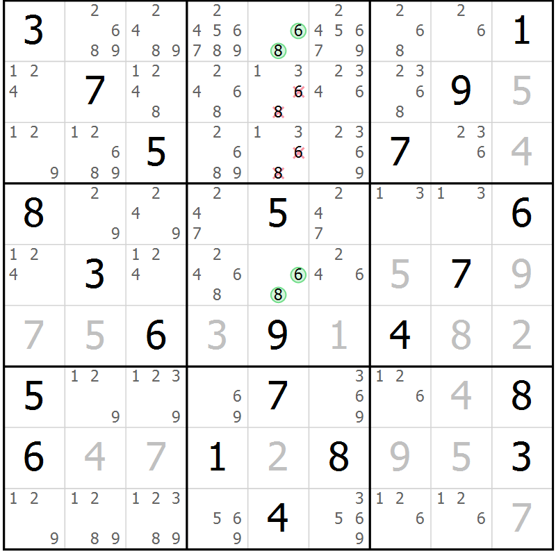 Position des candidats pour la solution de la Gr 8 page 11 du magazine de sudoku Virtuose n° 114