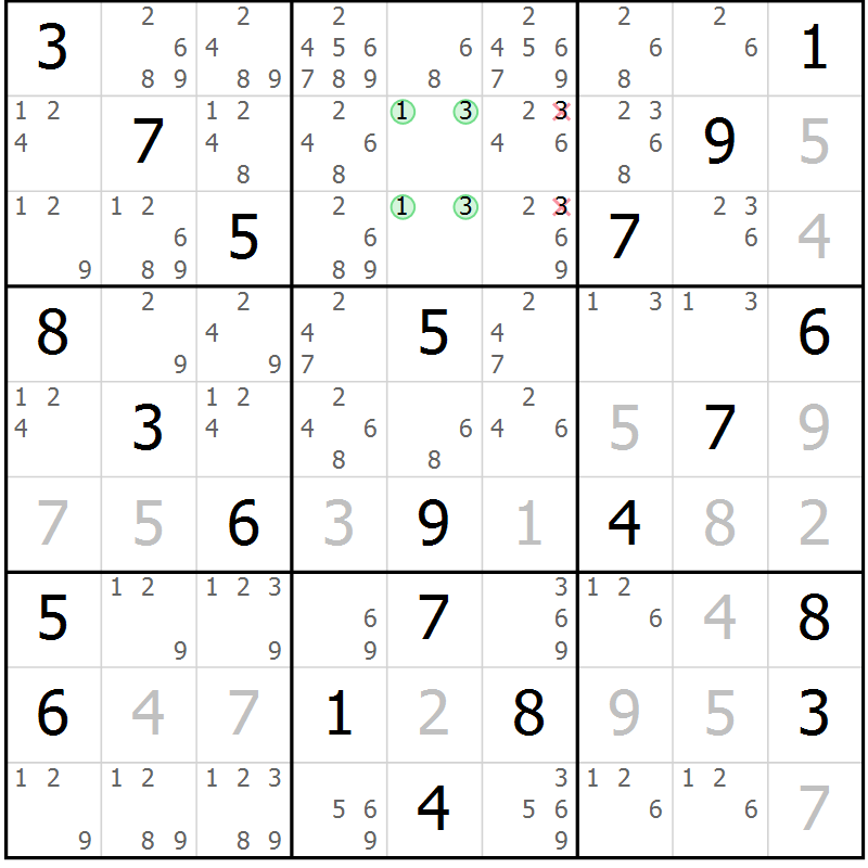 Position des candidats pour la solution de la Gr 8 page 11 du magazine de sudoku Virtuose n° 114